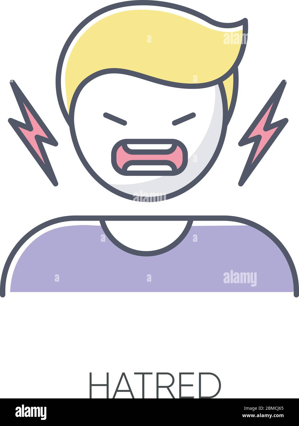 Hatred RGB color icon. Man aggressively shout. Person yell from irritation. Negative intense emotion. Feeling of rage. Crisis and conflict. Emotional Stock Vector