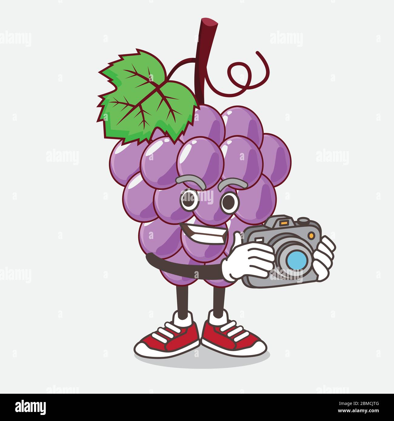 An illustration of Grape Fruit cartoon mascot character as photographer in action with a camera Stock Vector