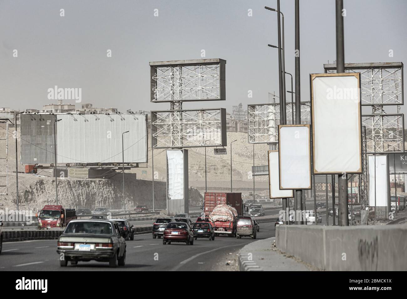 Cairo Egypt 08th May 2020 Cars Drive Past The Blank Advertisements Cairo Egypt 08th May 2020 Cars Drive Past The Blank Advertisements