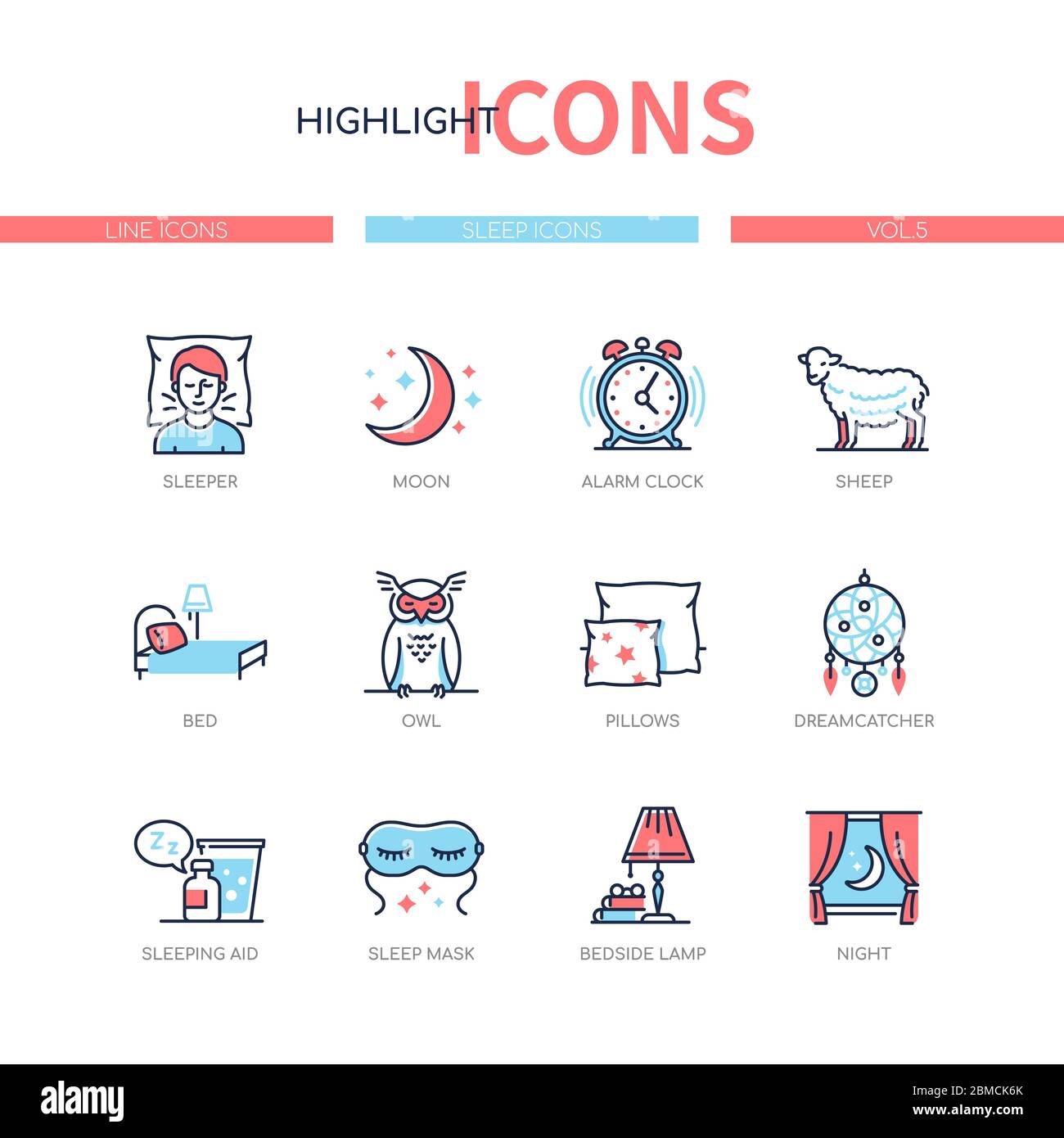 Healthy sleeping - line design style icons set Stock Vector