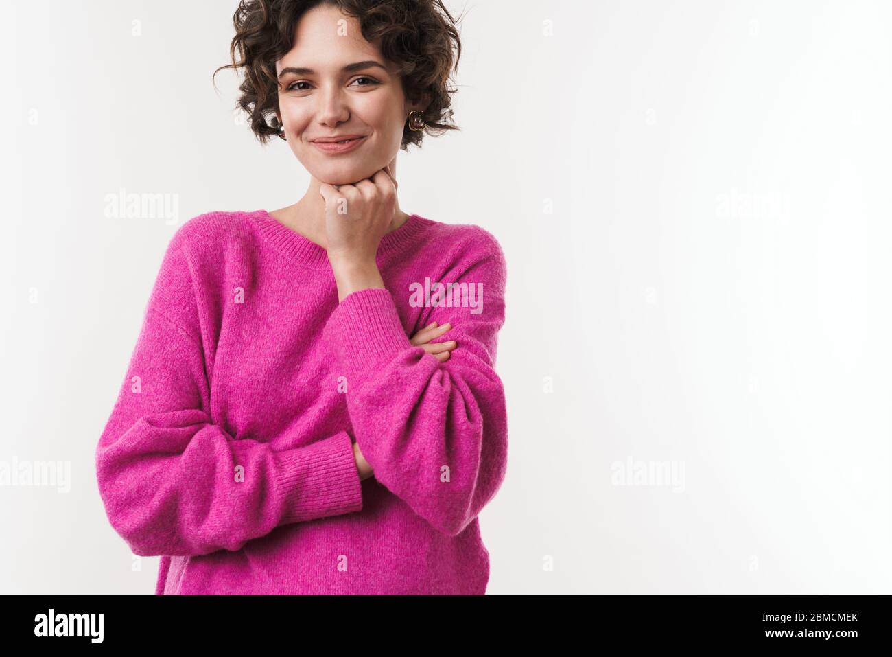 Image of happy caucasian woman smiling and looking at camera isolated ...