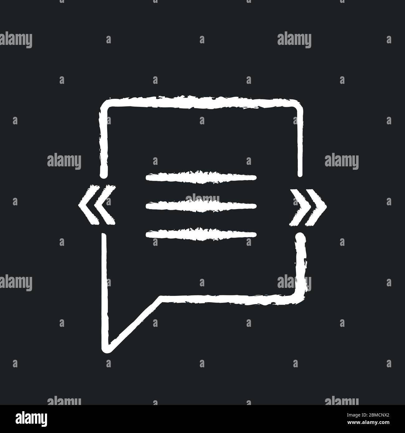 Chat bubble with angle quotes chalk white icon on black background