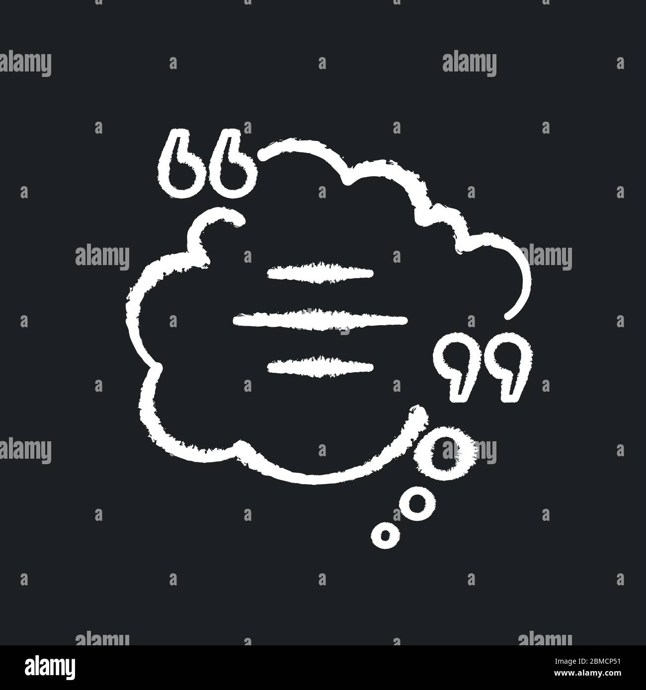 Thought bubble with quotes chalk white icon on black background. Dream ...