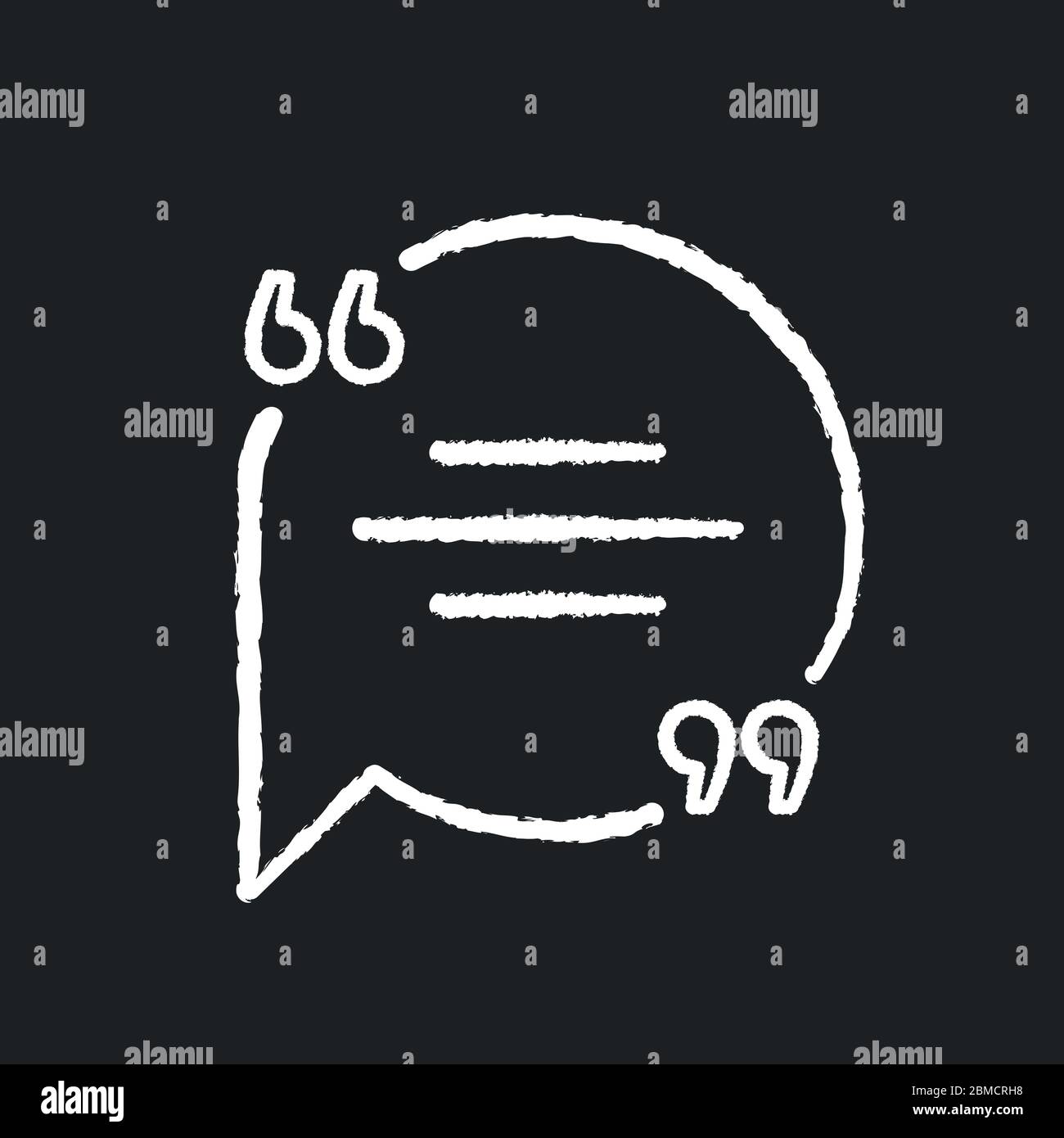 Chat bubble with quotation marks chalk white icon on black background ...