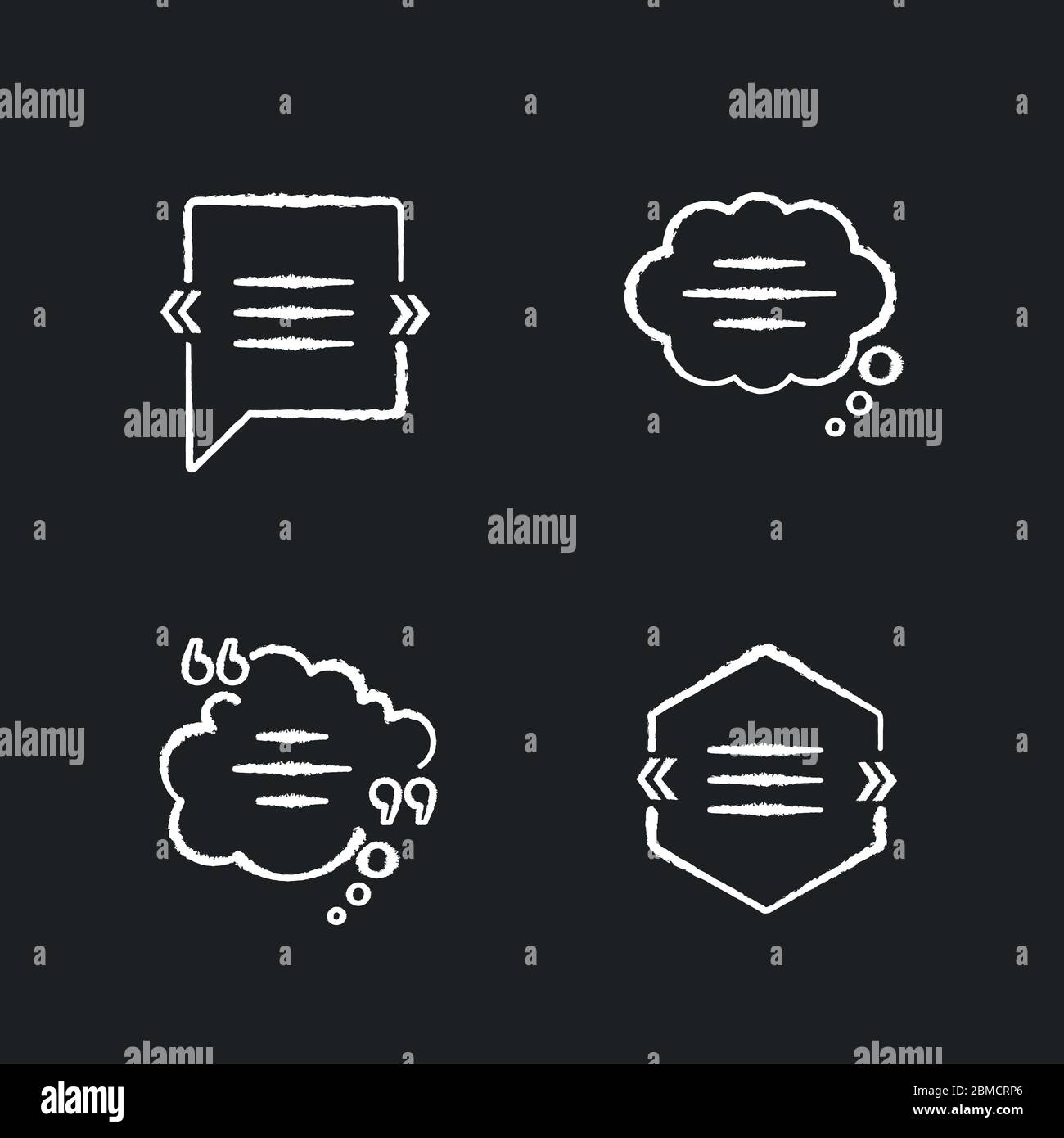 Chat bubble with quotation marks chalk white icons set on black ...