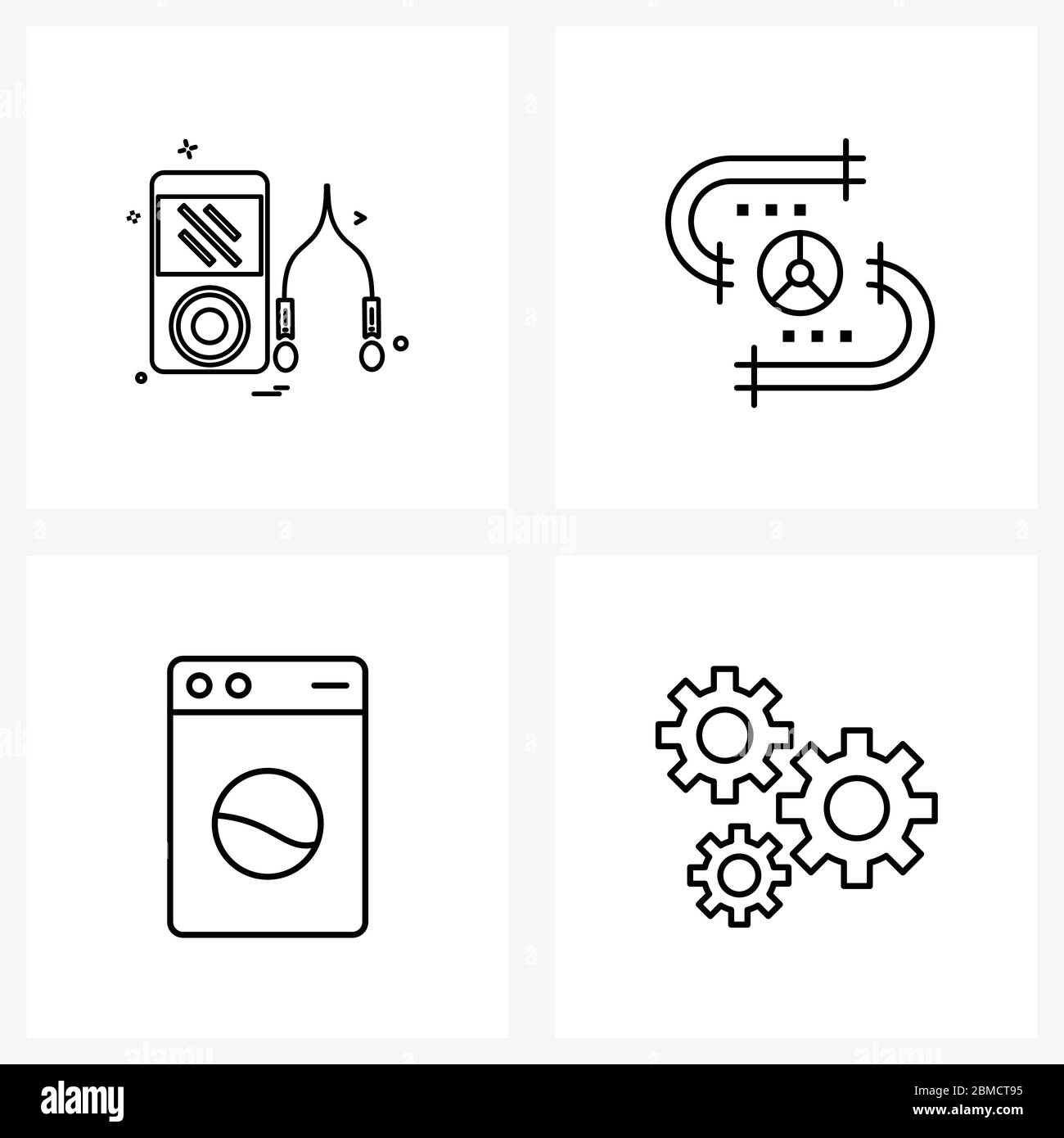 Set of 4 Universal Line Icons of player, pipeline, music, gas, laundry Vector Illustration Stock Vector