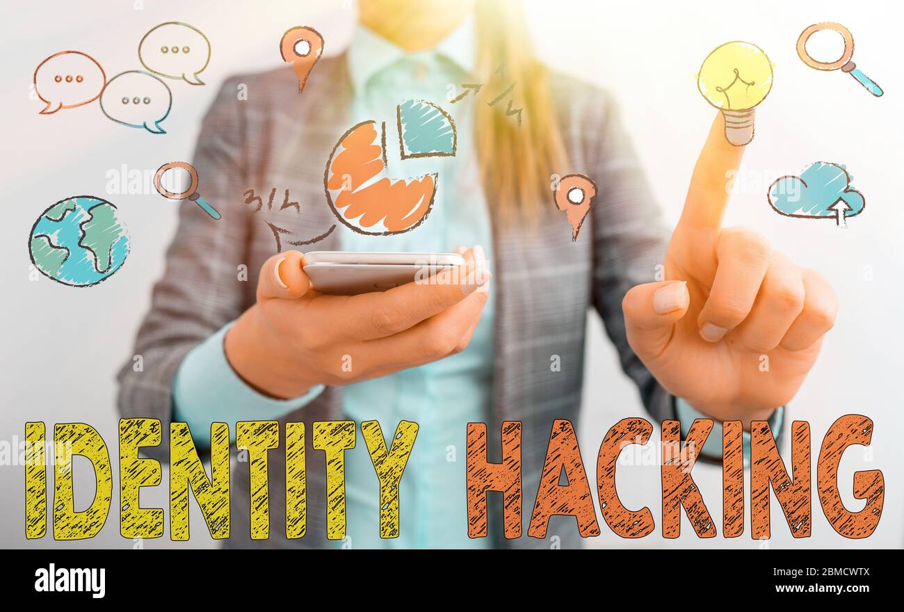 Conceptual hand writing showing Identity Hacking. Concept meaning criminal that steal your an individualal information using malware Stock Photo