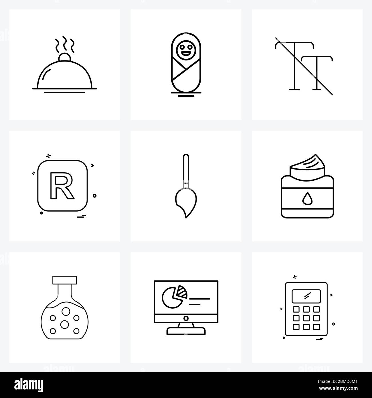 9 Universal Line Icon Pixel Perfect Symbols of paint brush, text