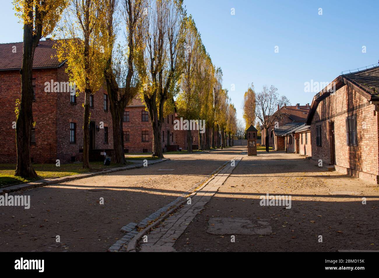 Barracks at the Auschwitz concentration camp (Konzentrationslager Auschwitz) was a complex of over 40 concentration and extermination camps operated b Stock Photo
