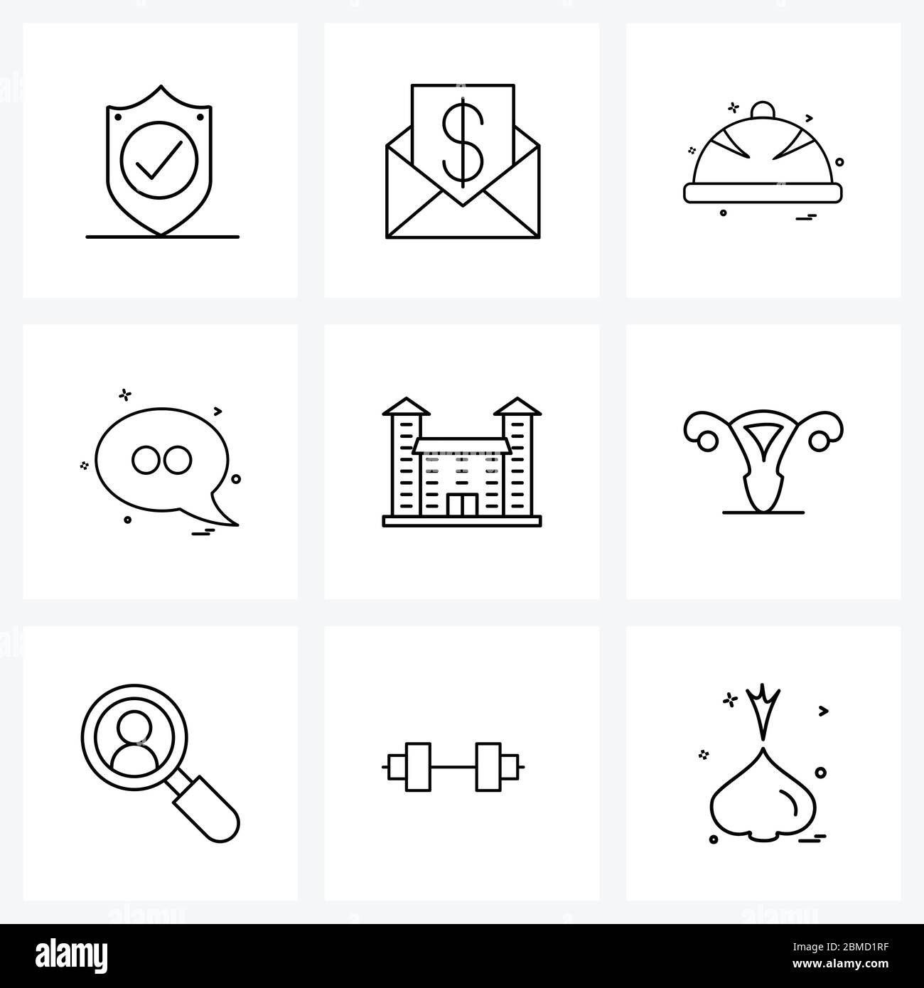 Simple Set of 9 Line Icons such as city, building, hale met, tower, chat Vector Illustration Stock Vector