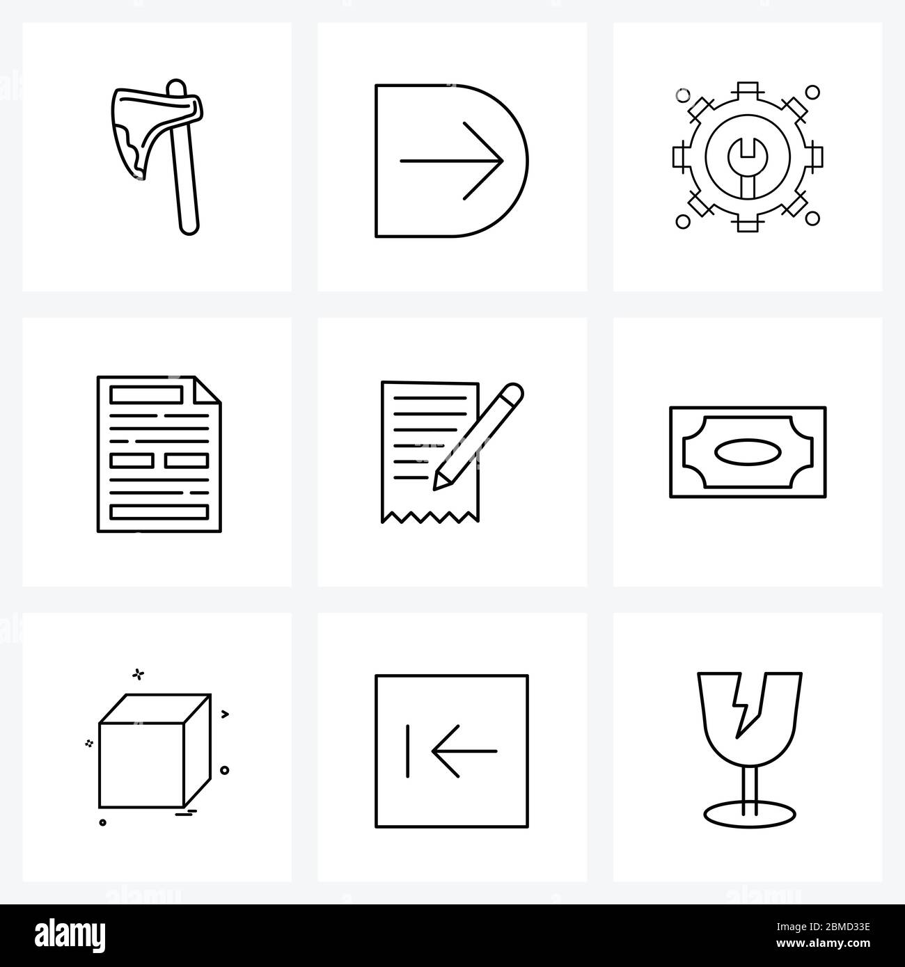 9 Editable Vector Line Icons and Modern Symbols of receipt, invoice, setting, bill, paper Vector Illustration Stock Vector