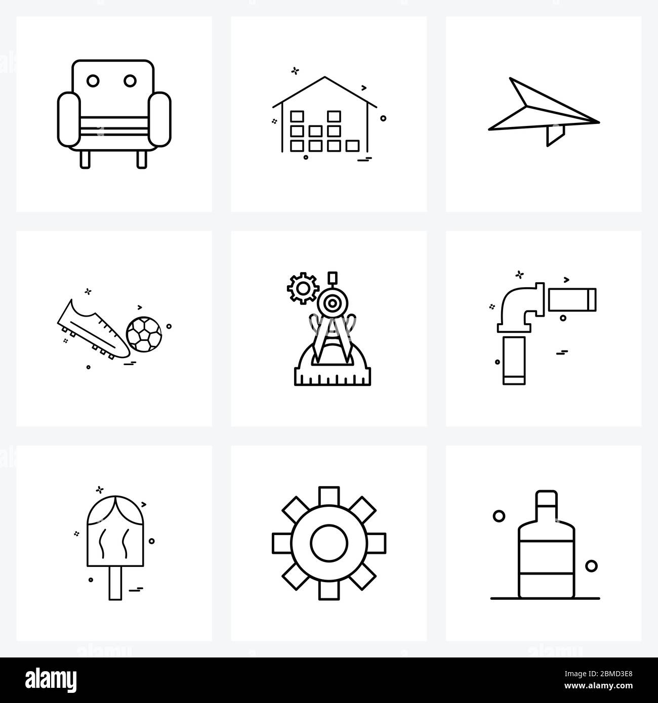 9 Universal Line Icons for Web and Mobile gear, compass, hand gliding, sports, shoes Vector Illustration Stock Vector