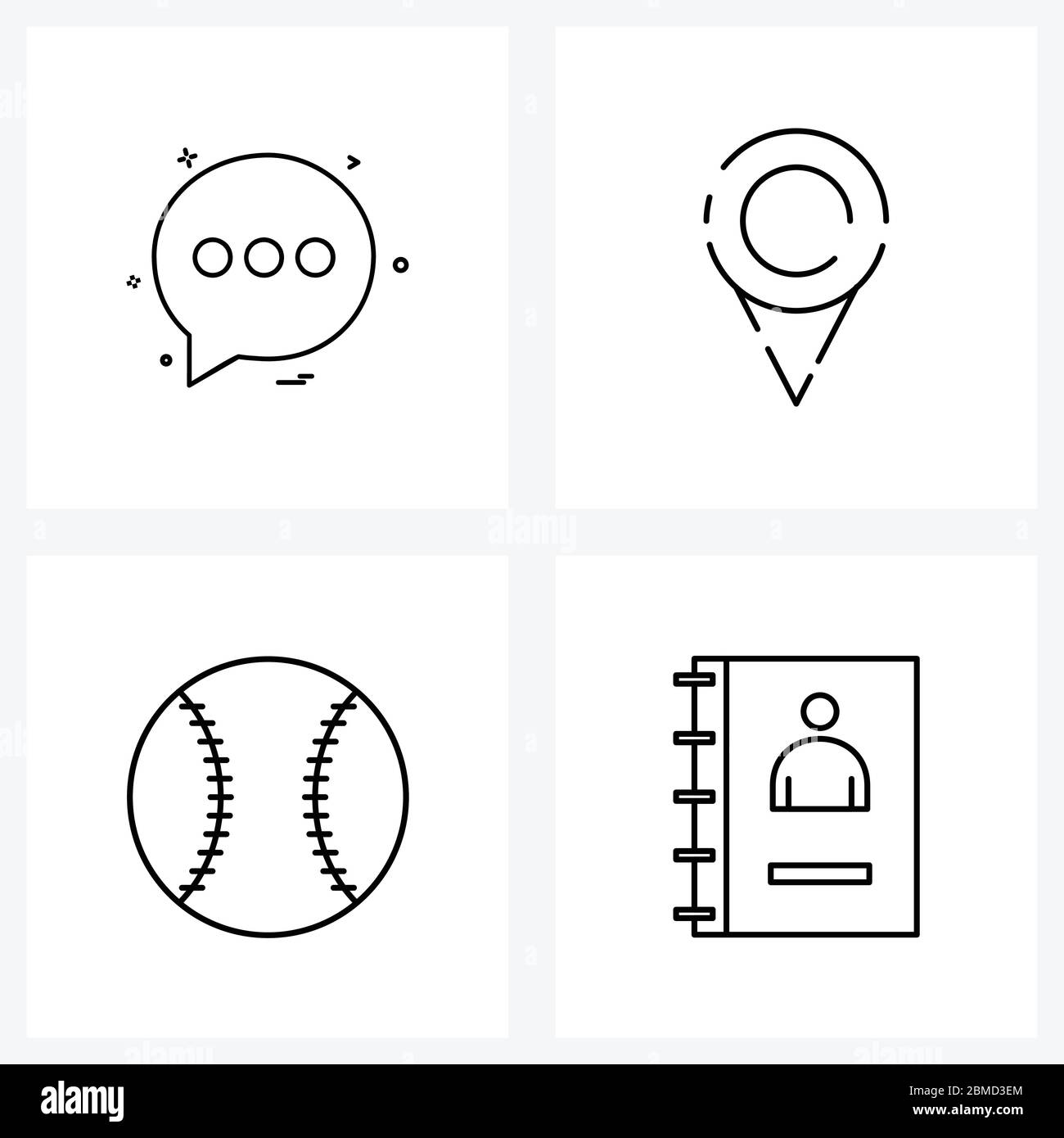Set of 4 Modern Line Icons of messages; sports; conversation; location
