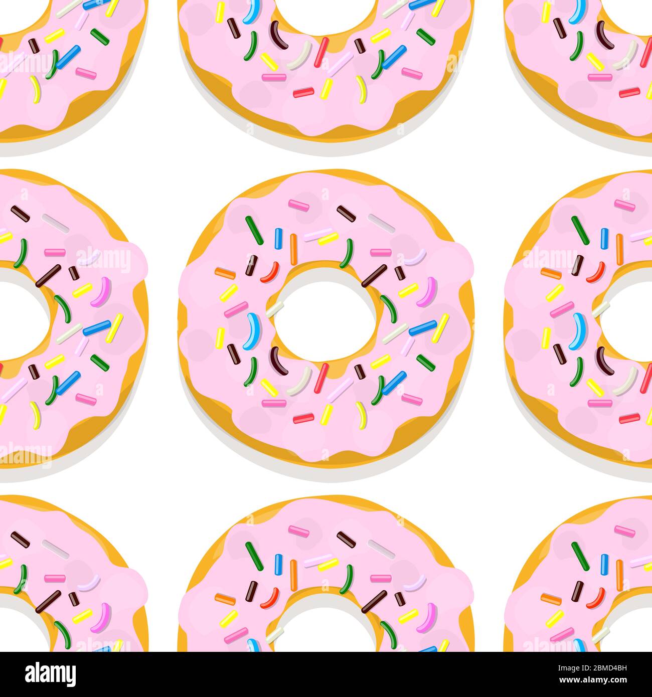 Vector seamless pattern illustration of donuts in pink glaze on a white ...