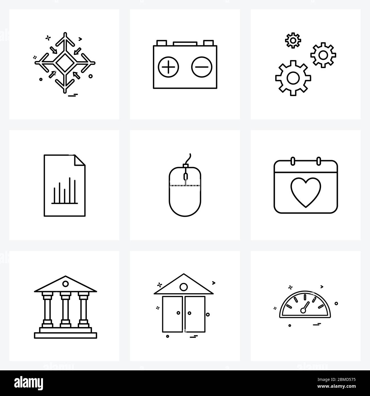 Isolated Symbols Set of 9 Simple Line Icons of input device, paper ...