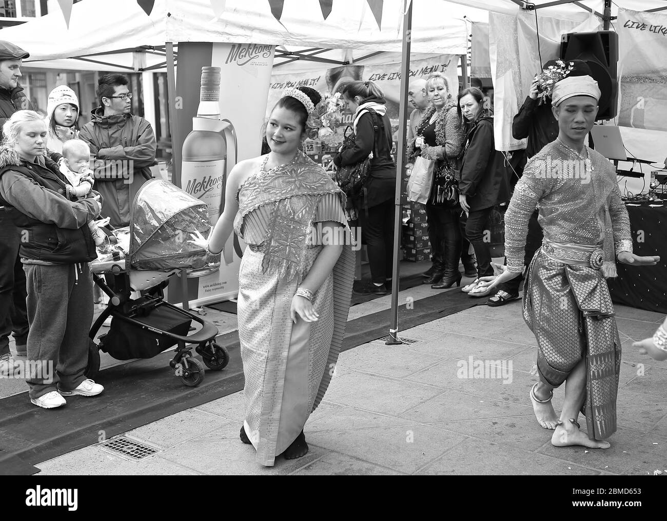 Amthai Fete turned the ancient market of Kingston into a Thai village featuring a variety of Thai products such as food and traditional Thai dancing . The Thai Ambassador and Director of Tourism of Thailand attended so did the Mayor of Kingston and they enjoyed a meal with the organizers after meeting and greeting all the stall holders and performers of the event . The event combined  Thai food ,beer ,massages and Thai dances and took place 13 and 14 of May 2013 . Stock Photo