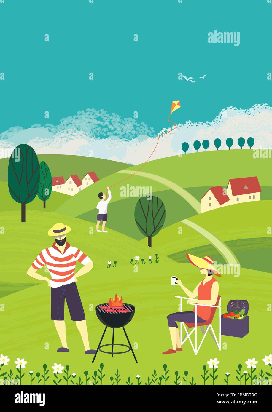 Summer family countryside picnic flat vector Stock Vector Image & Art ...