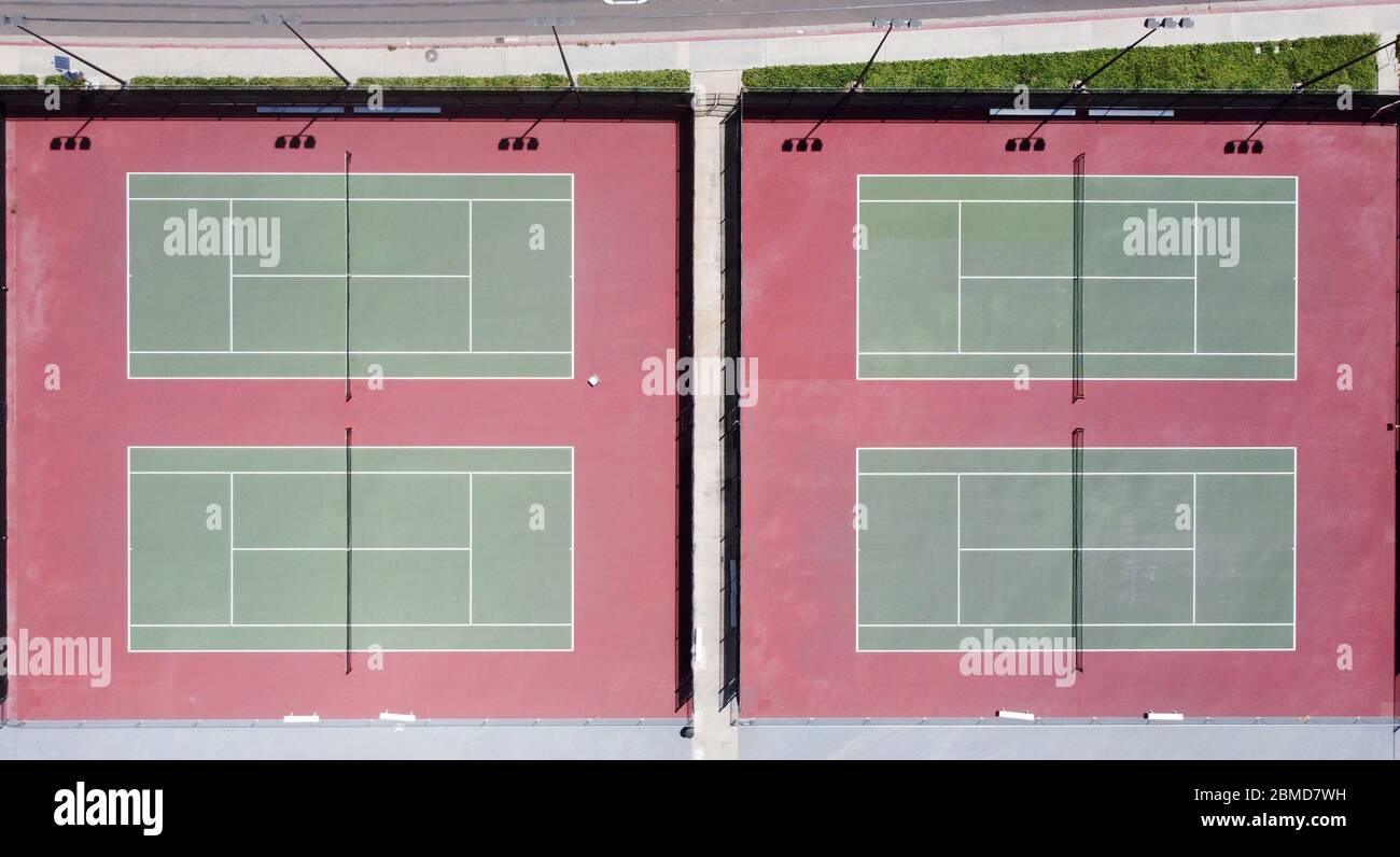General overall aerial view of vacant tennis courts on the campus of General overall aerial view of vacant tennis courts on the campus of