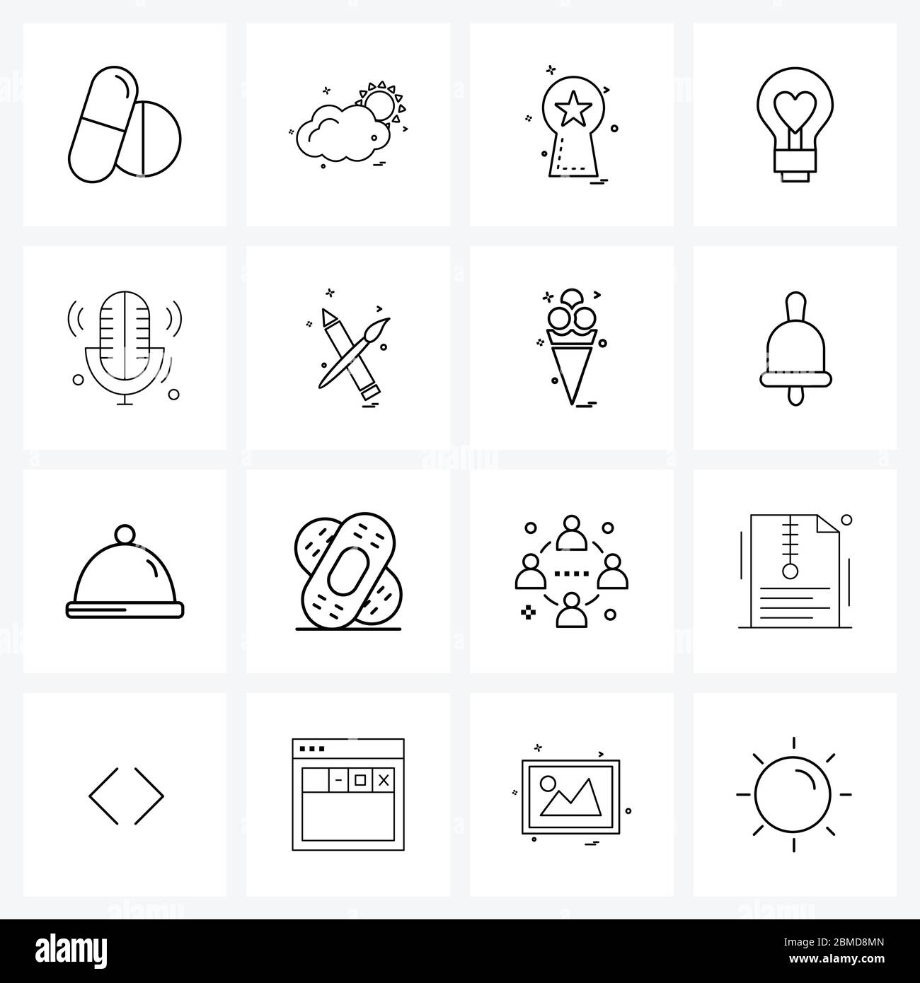 Set of 16 Modern Line Icons of electronic, recorder, trophy, recognition, romantic Vector Illustration Stock Vector