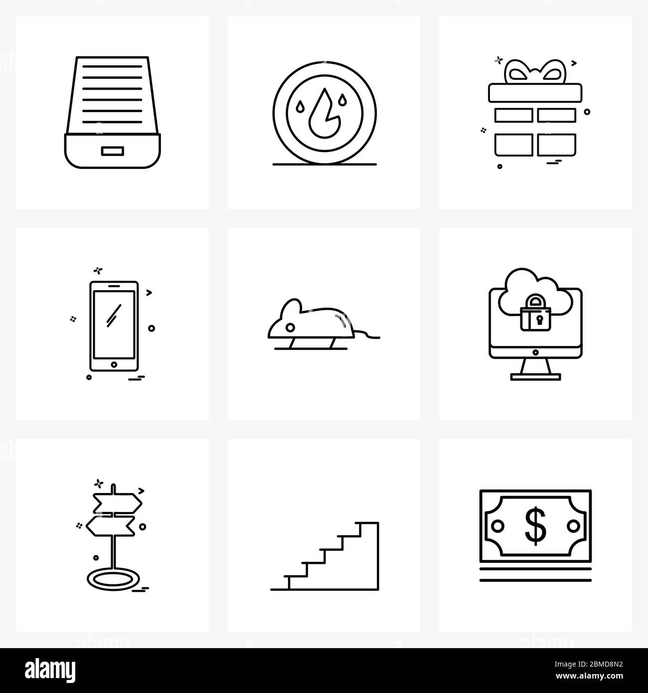 9 Interface Line Icon Set of modern symbols on animal, smart phone, gift, mobile, Vector Illustration Stock Vector