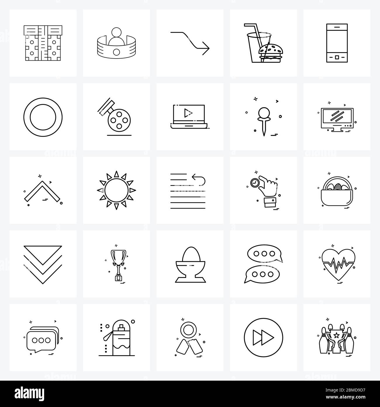 Set of 25 Line Icon Signs and Symbols of mobile, food, virtual, junk food, right Vector Illustration Stock Vector