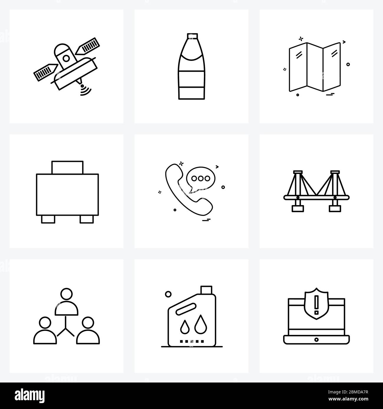 9 Editable Vector Line Icons and Modern Symbols of bridge, contact, map, phone, bag Vector Illustration Stock Vector