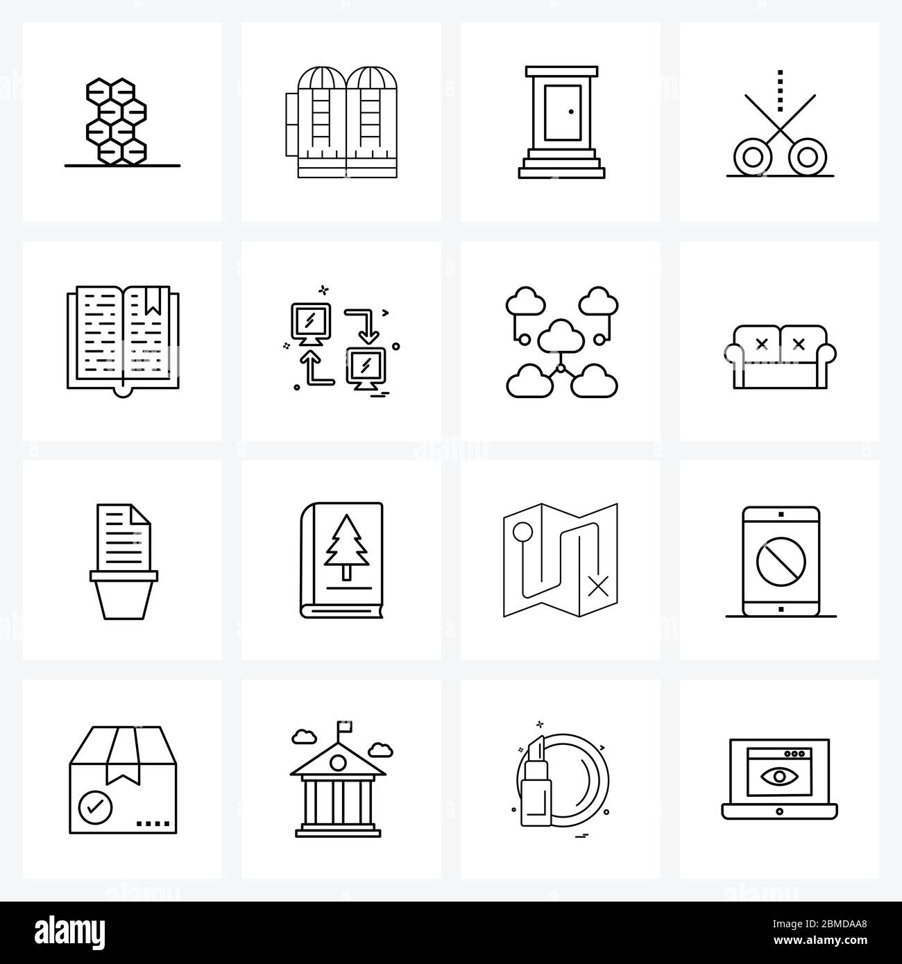 Set of 16 Line Icon Signs and Symbols of books, tool, door, scissors, cut Vector Illustration Stock Vector