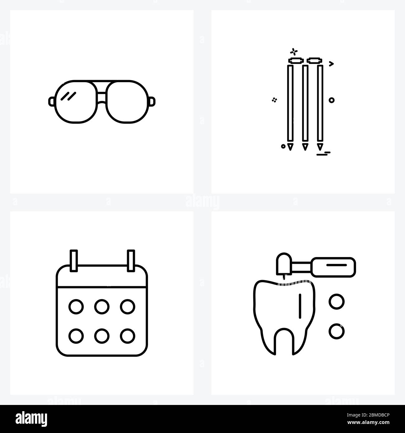 UI Set of 4 Basic Line Icons of glasses; date; bike glasses; game; year Vector Illustration Stock Vector