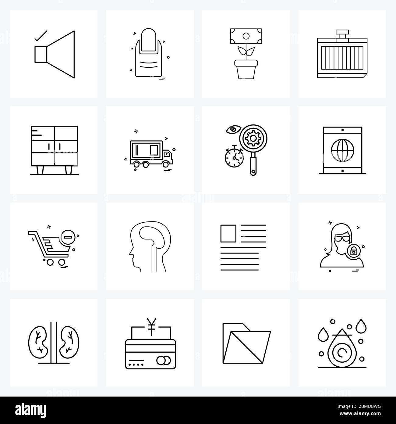 Line Icon Set of 16 Modern Symbols of mechanic, car, finger, plant, economy Vector Illustration Stock Vector
