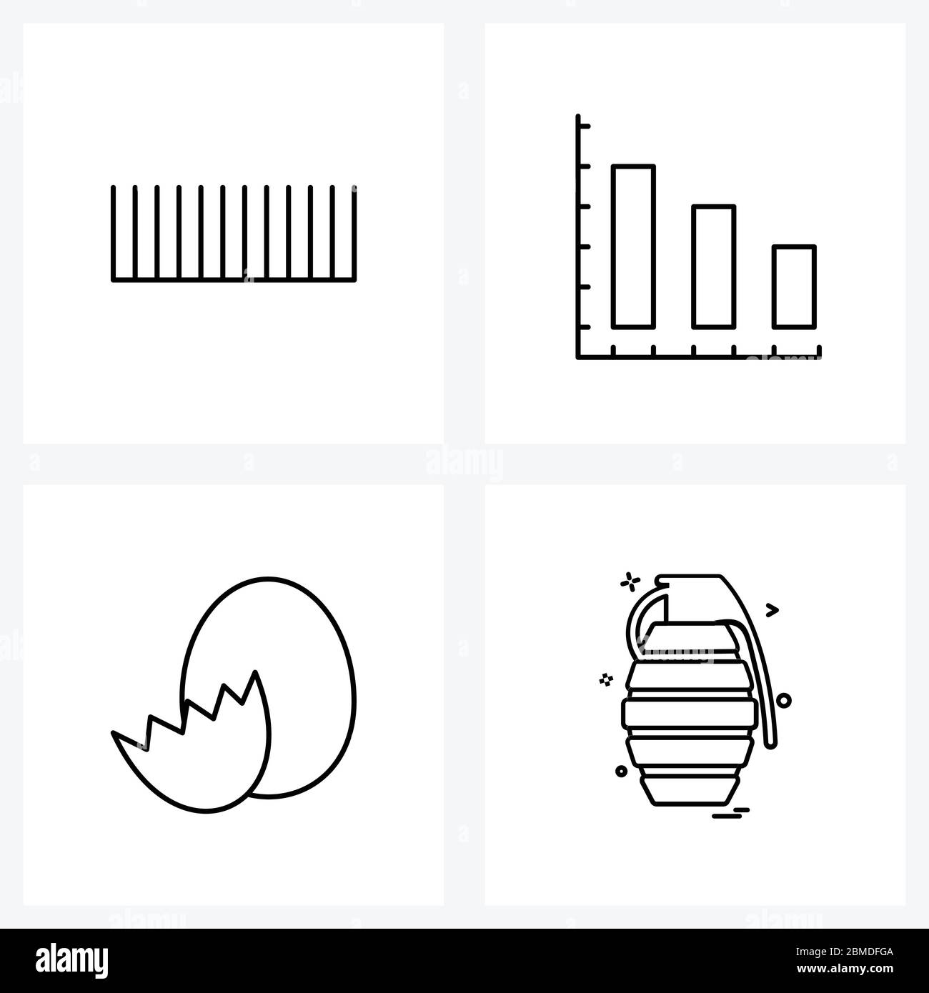 Modern Style Set of 4 line Pictograph Grid based comb; meal; graph; egg; military Vector Illustration Stock Vector