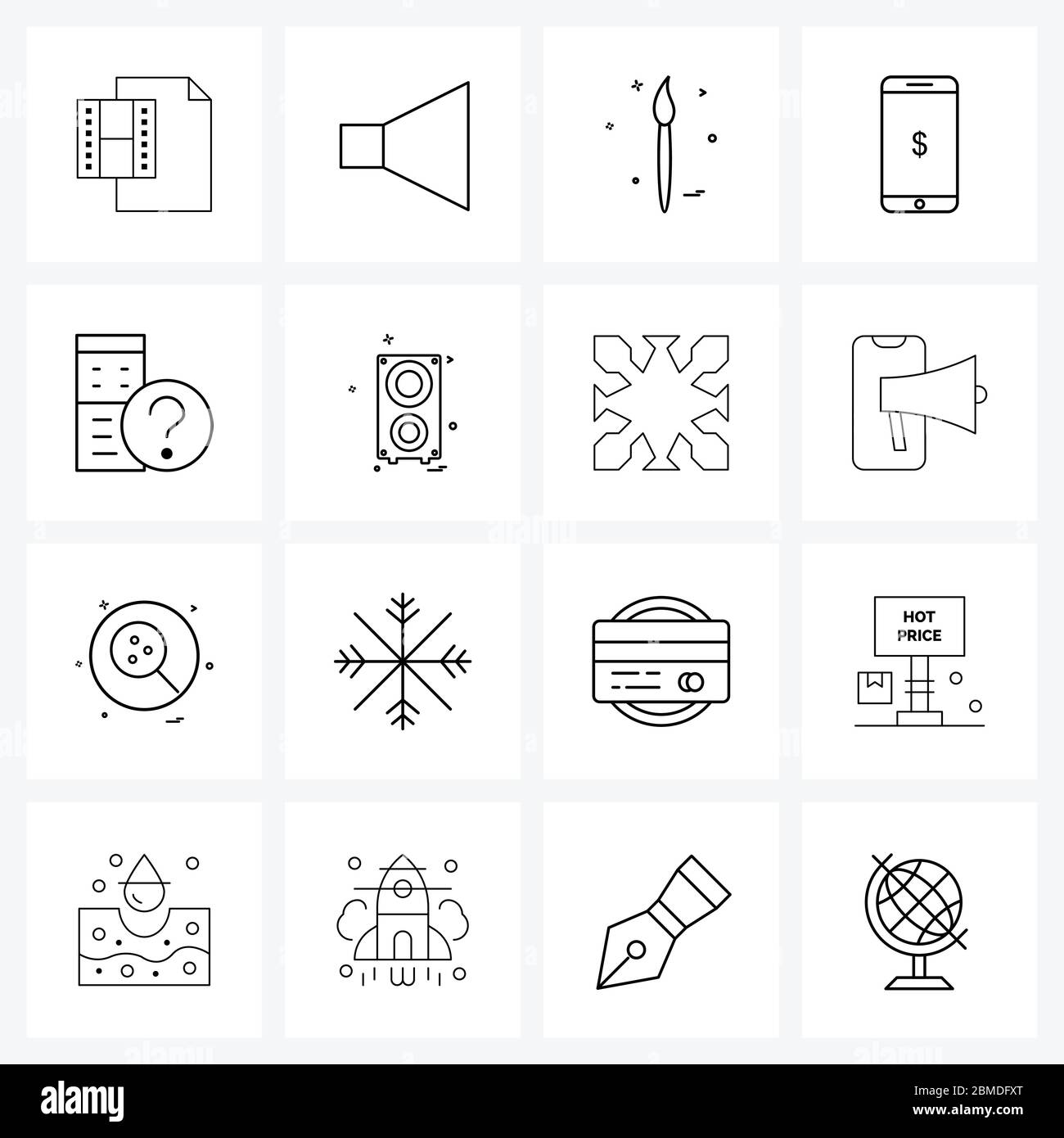 Set of 16 UI Icons and symbols for question mark, computer, study, file ...
