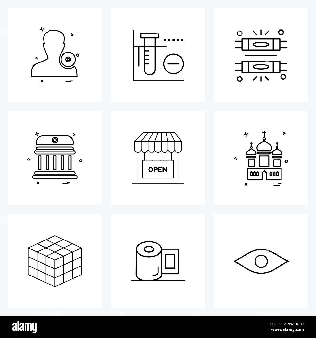 Set of 9 Universal Line Icons of e, building, glow, building, house Vector Illustration Stock Vector