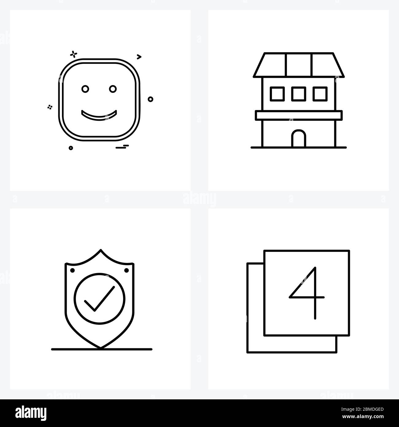 4 Interface Line Icon Set of modern symbols on emoji; hotel; emoji ; apartment; protection