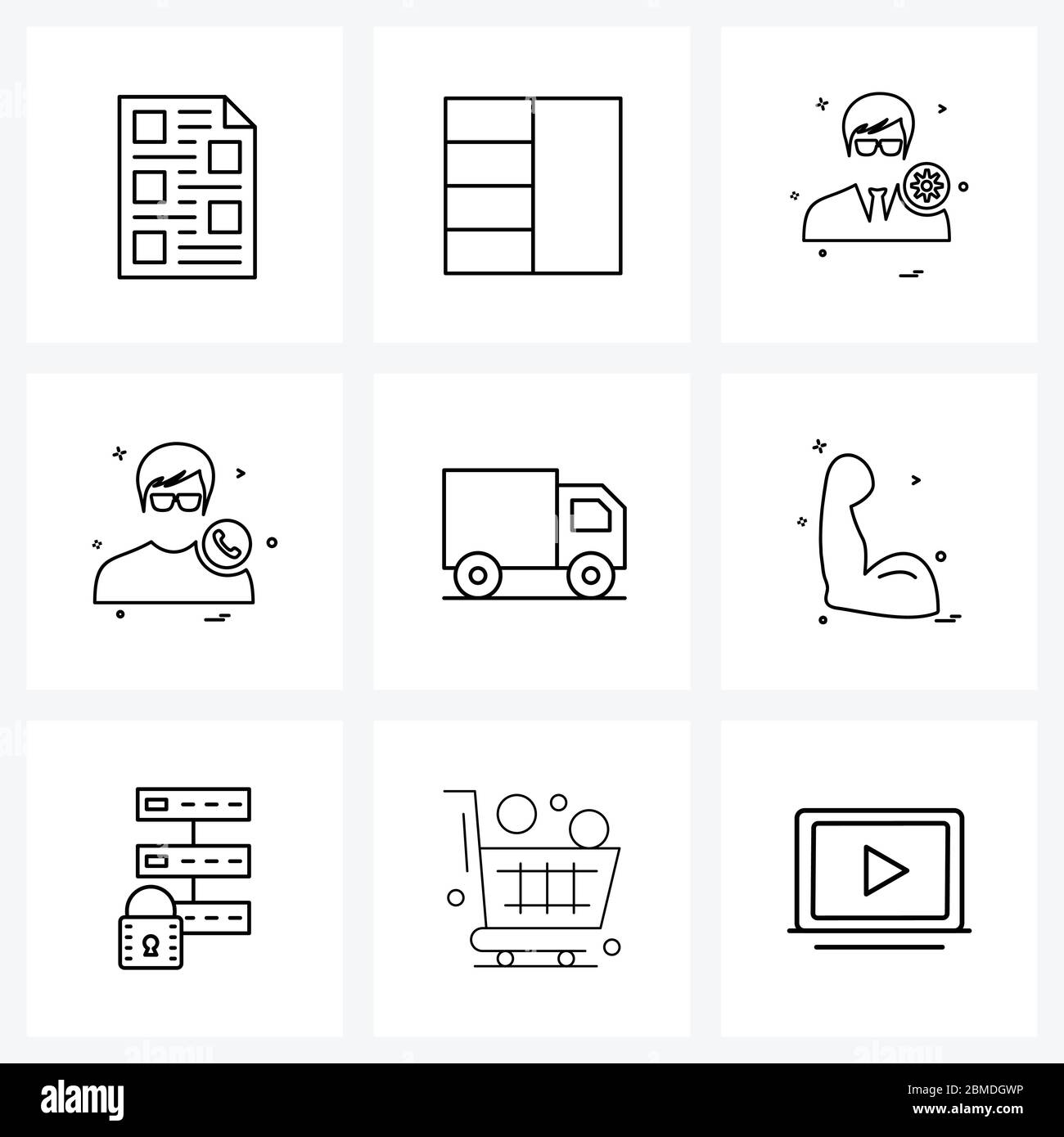 Simple Set of 9 Line Icons such as muscle, goods, avatar, delivery van, Vector Illustration Stock Vector
