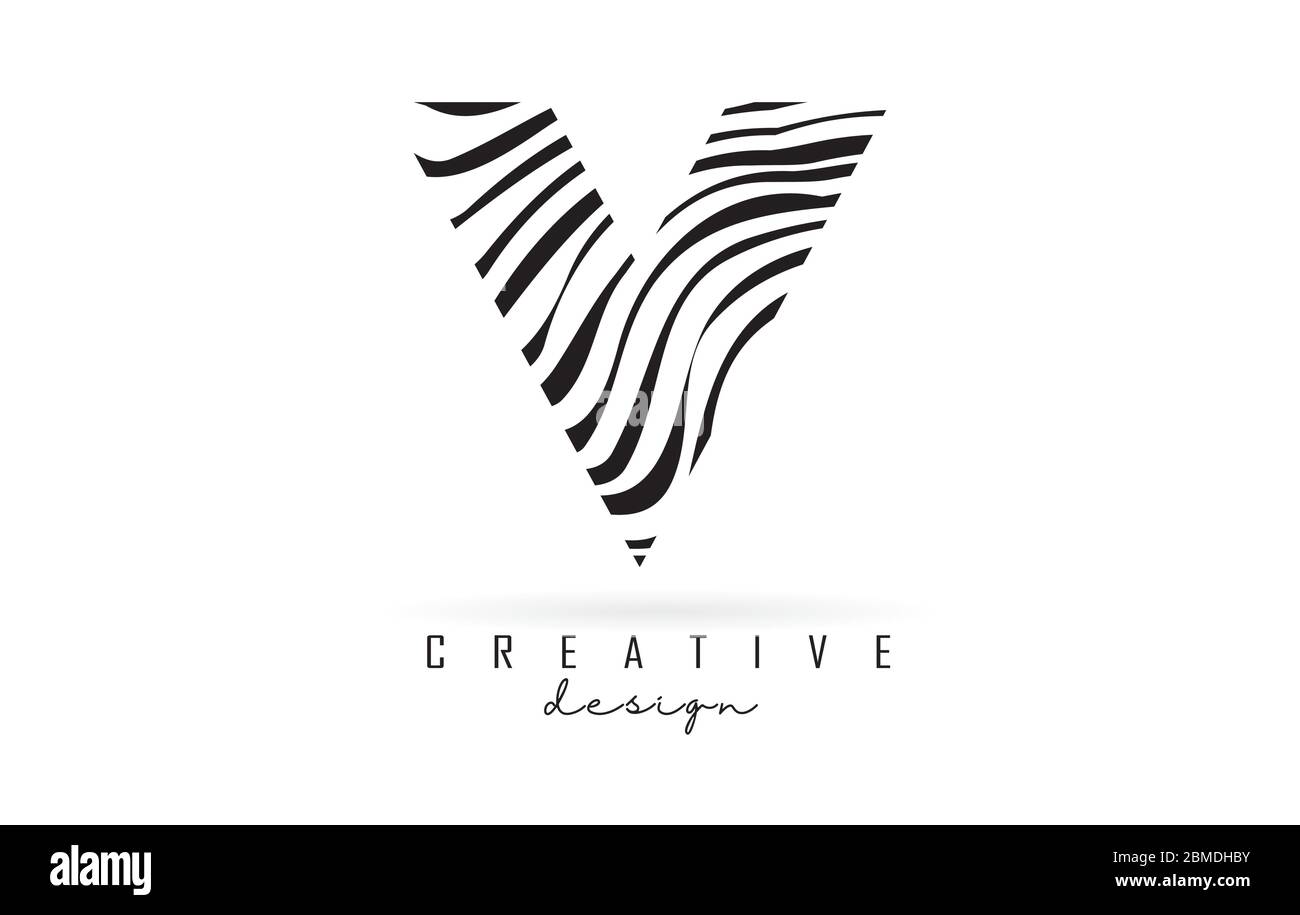 Black and White Zebra V Letter Logo Design. Creative V vector ...