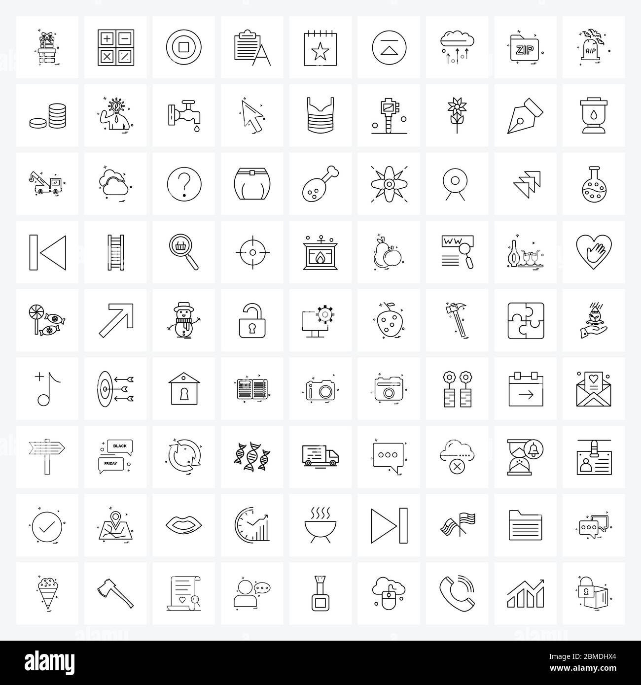 Set of 81 Simple Line Icons for Web and Print such as date, text, coin ...