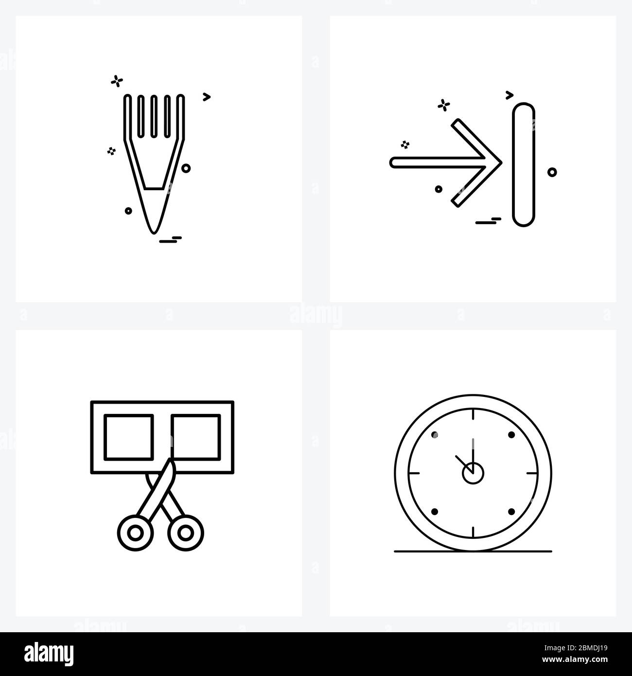 Line Icon Set of 4 Modern Symbols of pencil, right, education , direction, clip montage Vector Illustration Stock Vector