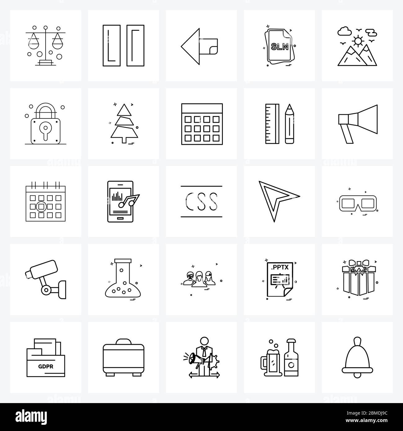 25 Interface Line Icon Set of modern symbols on sports, mountain, left, sln, file type Vector Illustration Stock Vector