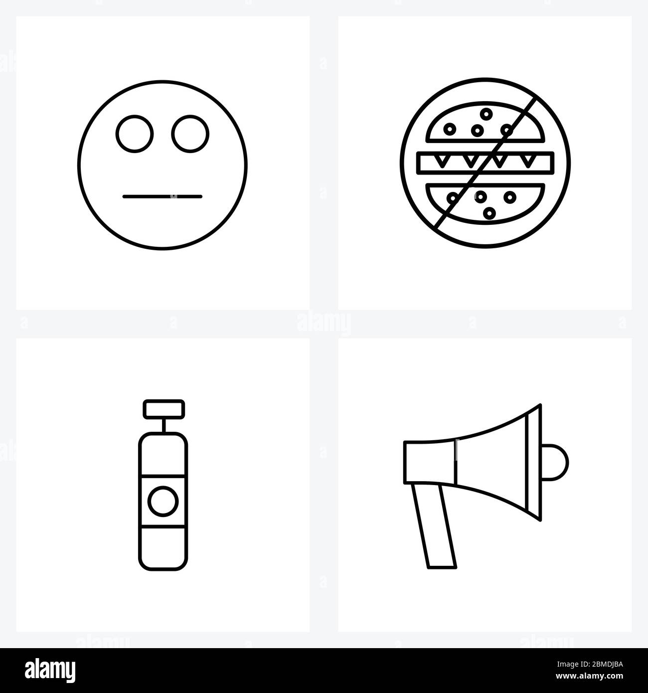 UI Set of 4 Basic Line Icons of emote, unhealthy food, neutral, no fast ...
