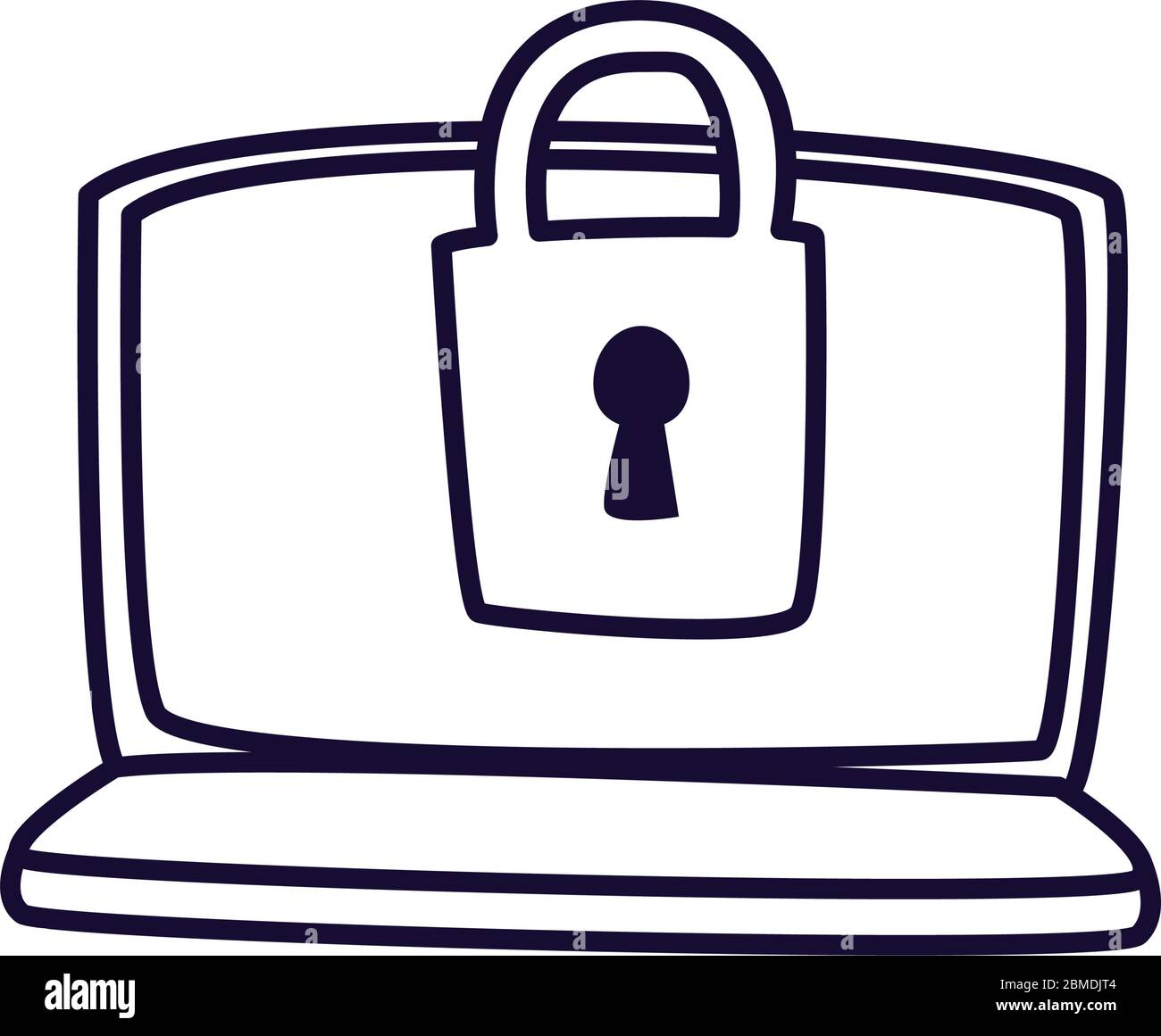 Padlock inside laptop line style icon design of Hack information and ...
