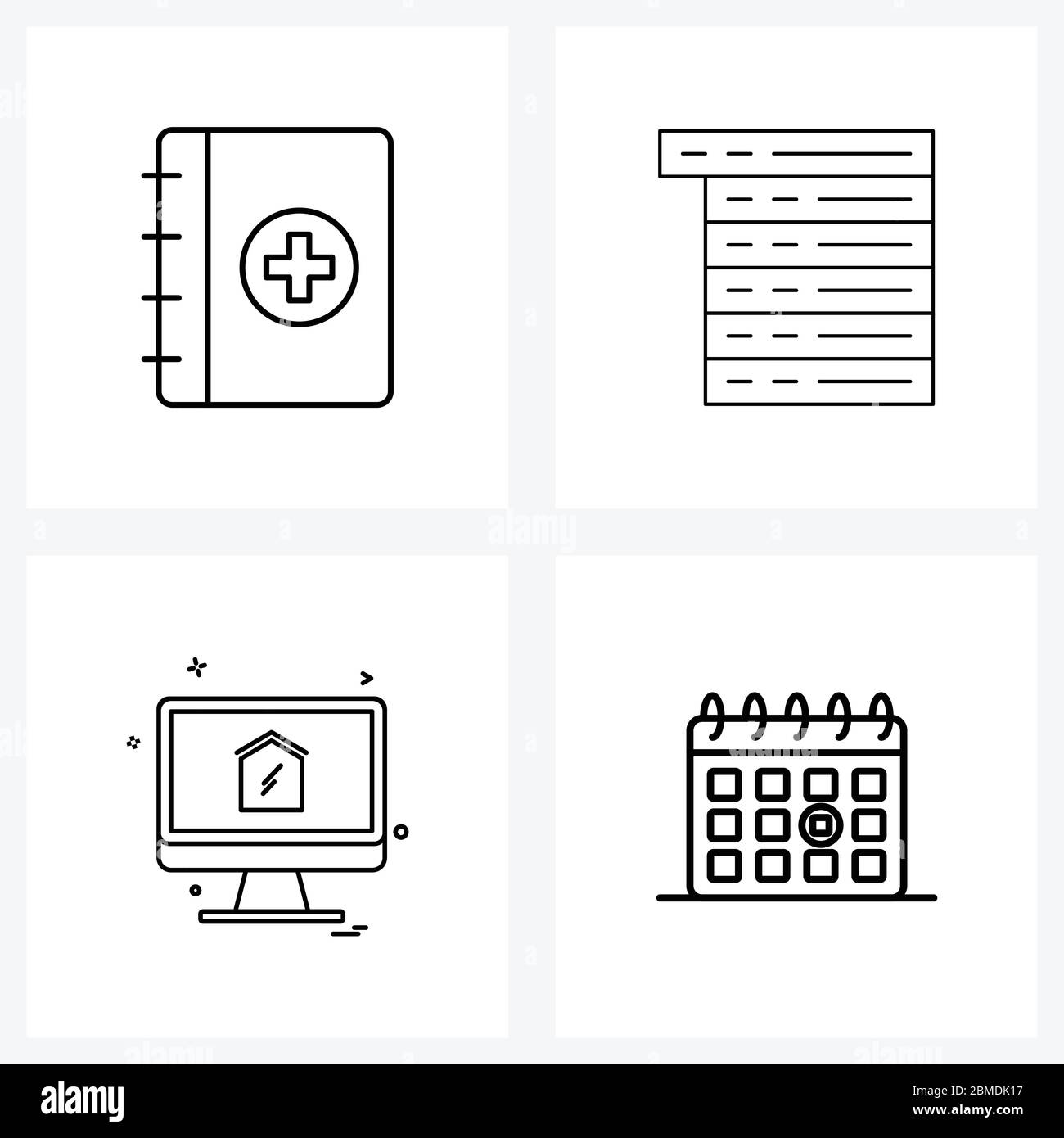 Universal Symbols of 4 Modern Line Icons of notebook, property, health, menu, computer Vector Illustration Stock Vector