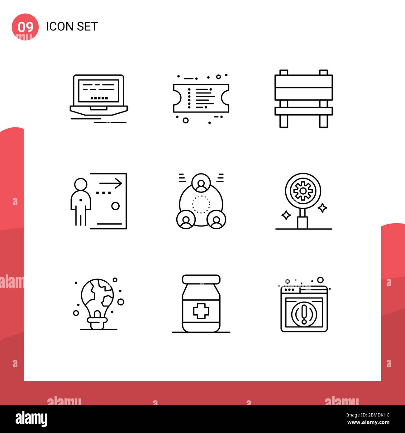 9 User Interface Outline Pack of modern Signs and Symbols of group, company, furniture, person, fired Editable Vector Design Elements Stock Vector