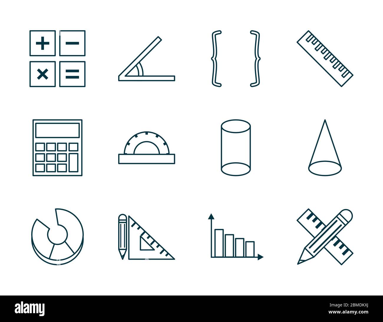 line style icon set design, Math finance and education theme Vector ...