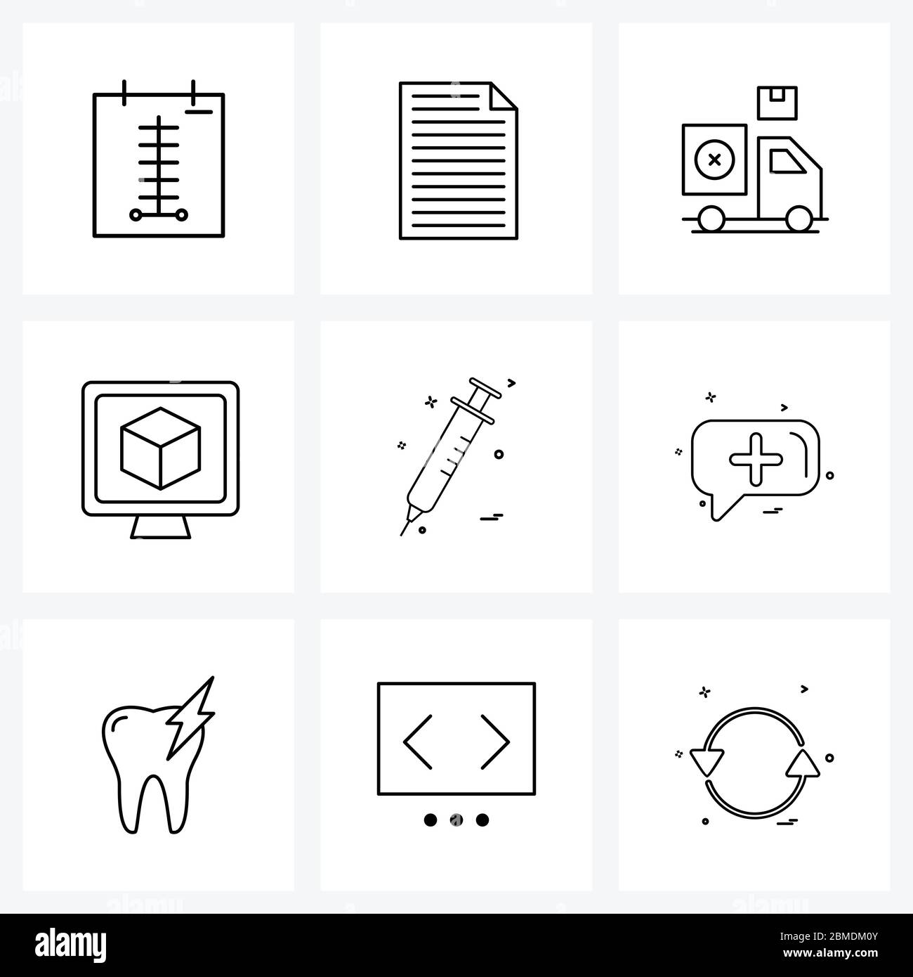 Set of 9 Modern Line Icons of medical, delivery, business, online