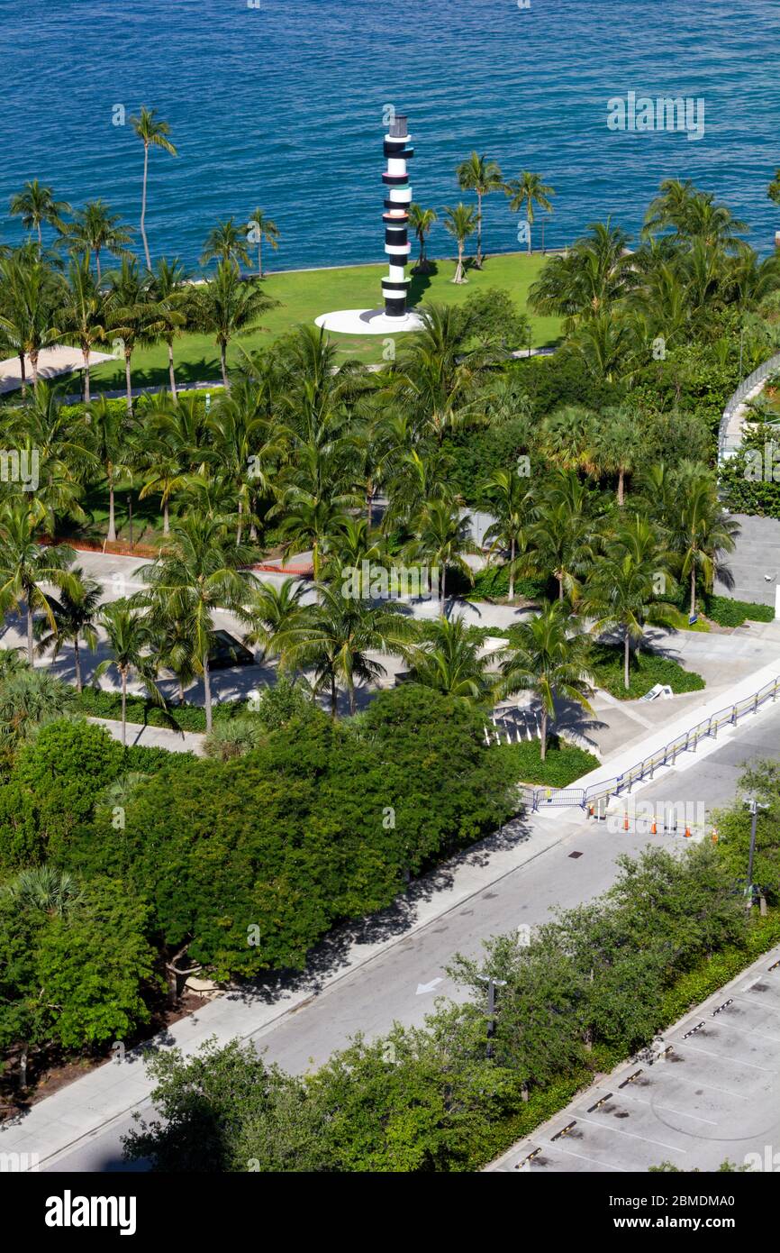 Miami Beach, Florida south pointe park closed on weekends due to coronoavirus rules flouted by visitors Stock Photo