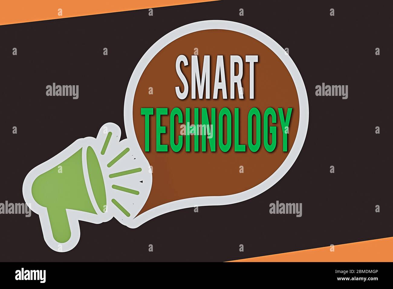 Conceptual Hand Writing Showing Smart Technology Concept Meaning Gadgets Or Device That Has A Built In Computer Or Chip Megaphone And Tablet Horizont Stock Photo Alamy