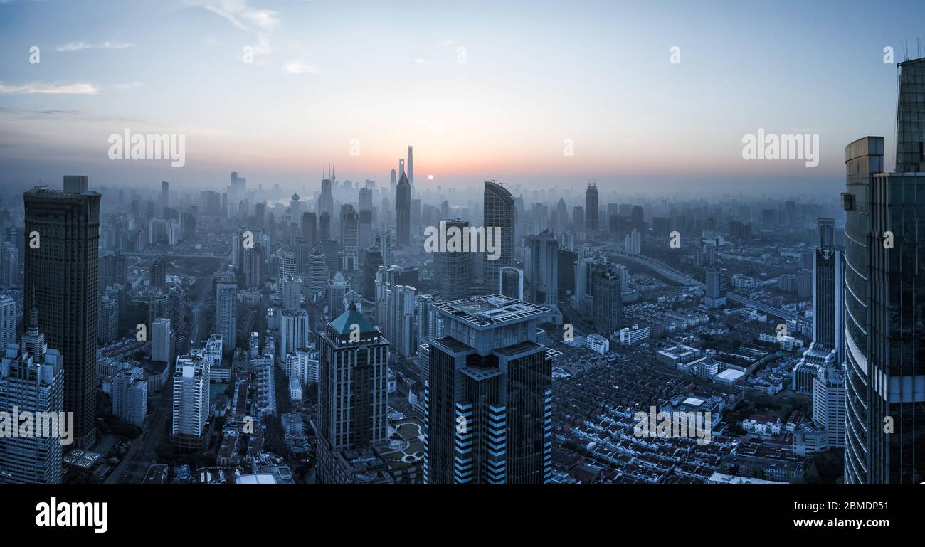 aerial view of shanghai city in foggy dawn Stock Photo - Alamy
