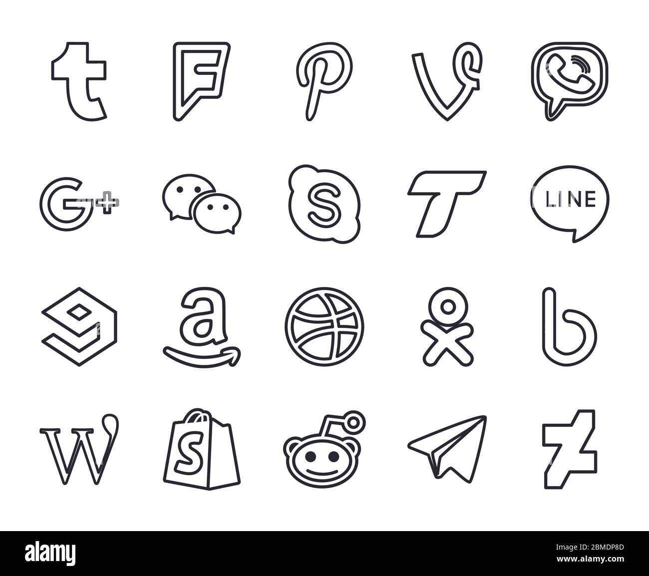 line style icon set design, Social media apps multimedia communication ...