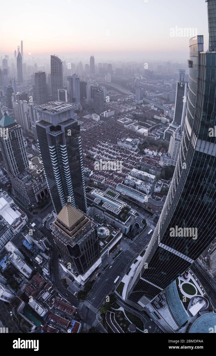 aerial view of shanghai city in foggy dawn Stock Photo - Alamy