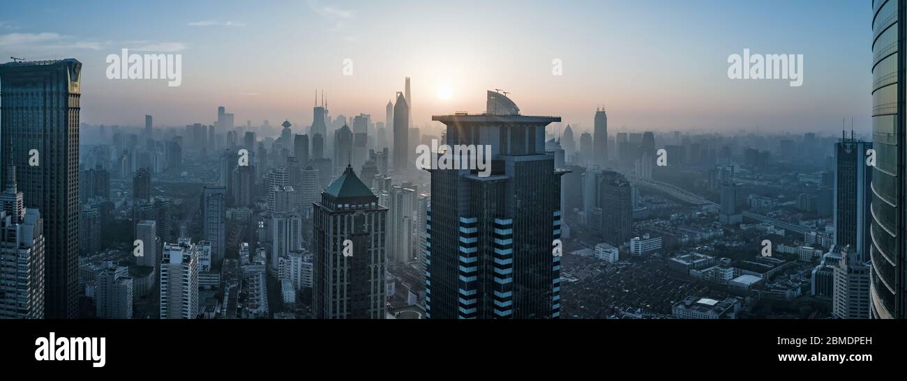 aerial view of shanghai city in foggy dawn Stock Photo - Alamy